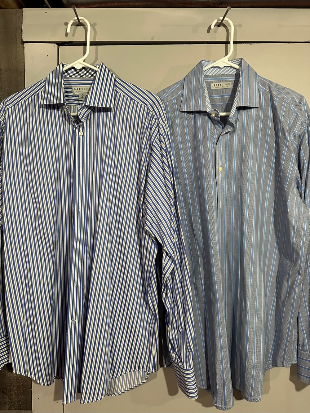 Men's Blue and White Striped Dress Shirt - Classic Point Collar
